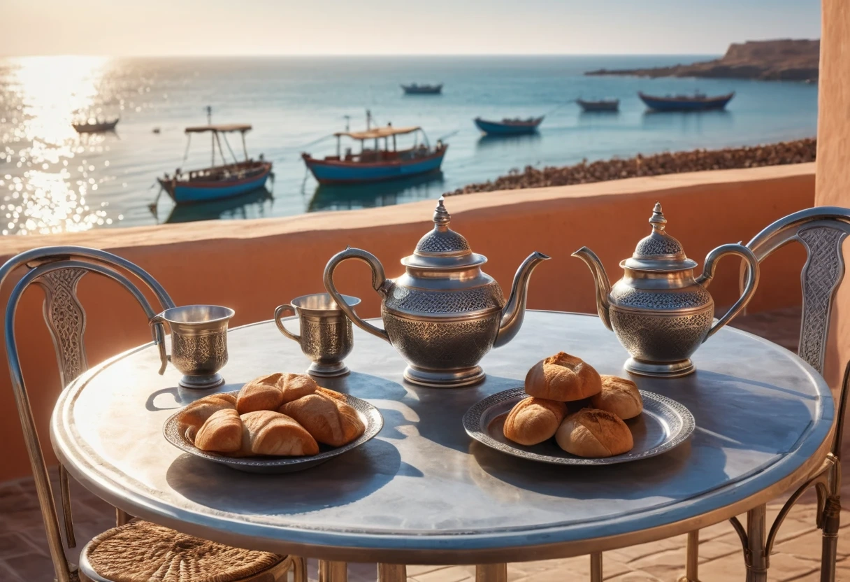 Moroccan beachfront café Martil traditional mint tea Mediterranean view authentic experience local culture