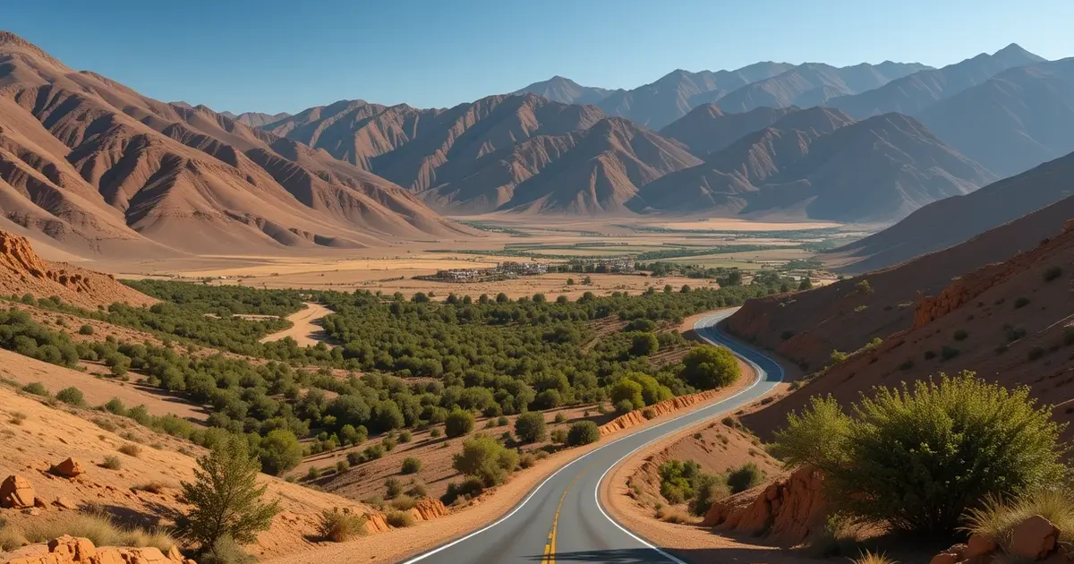 Morocco landscape transition desert Atlas Mountains Ourika Valley geographical contrast arid to green
