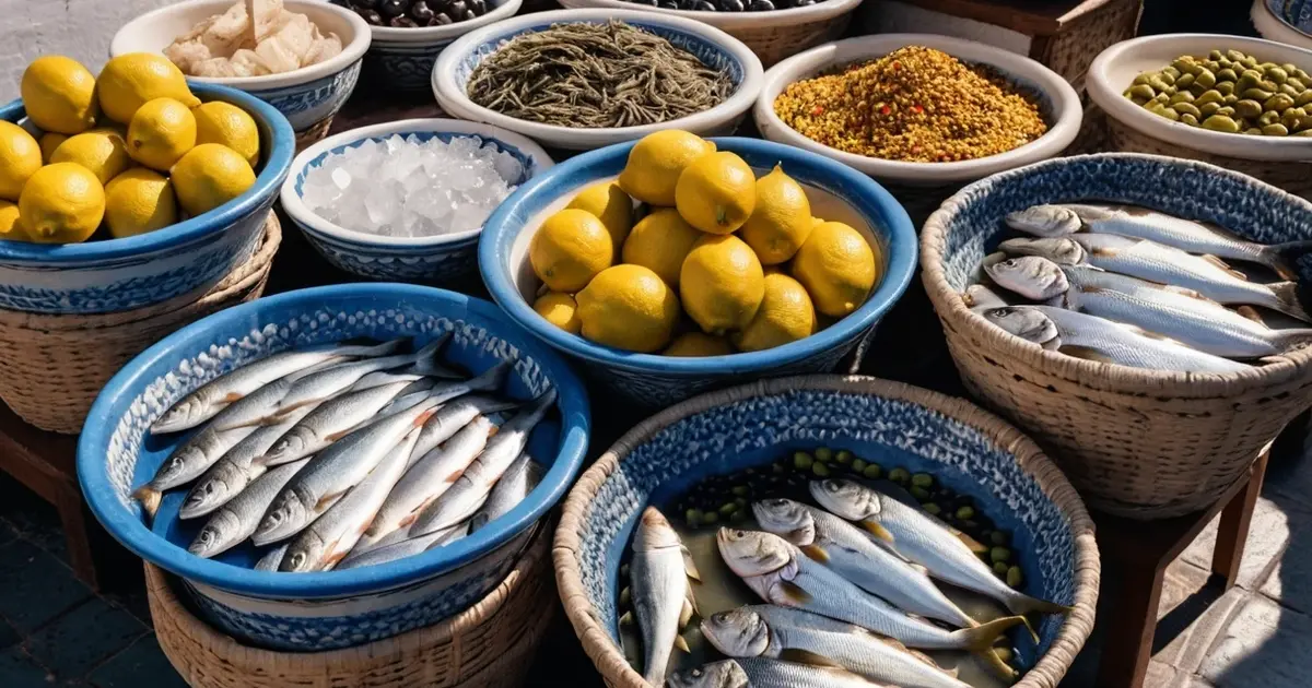 Tangier market fresh fish Moroccan cuisine preserved lemons olives spices traditional food Mediterranean gastronomy