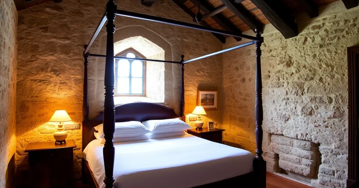 Portugal Pousada Castelo Óbidos medieval bedroom stone walls arrow slit vaulted ceiling heritage accommodation