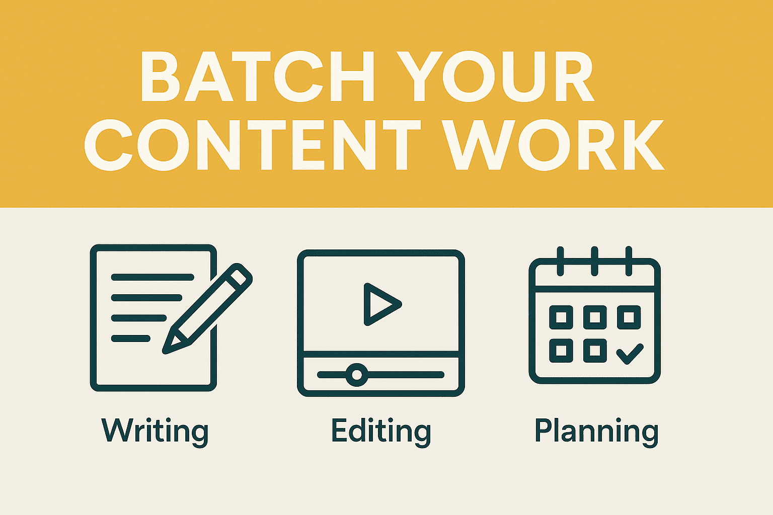 Icons showing batching activities: writing, editing, and planning