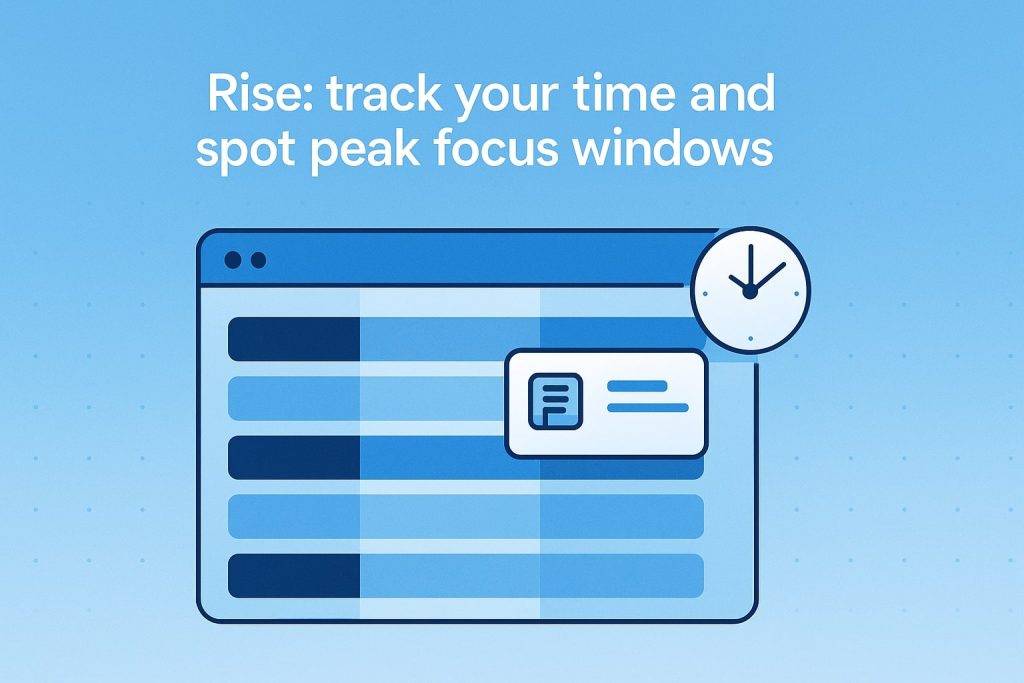 Time-tracking dashboard showing horizontal bars of varying lengths and shades, with a clock icon overlay, demonstrating how to identify peak focus windows