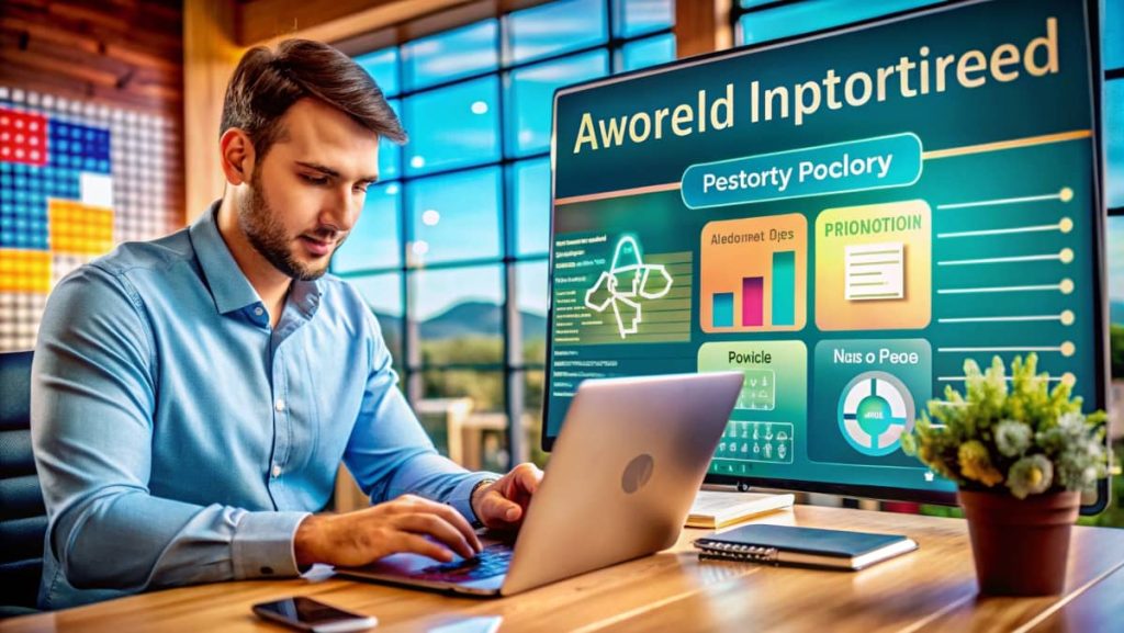 Business professional using AI-powered productivity dashboard on a laptop