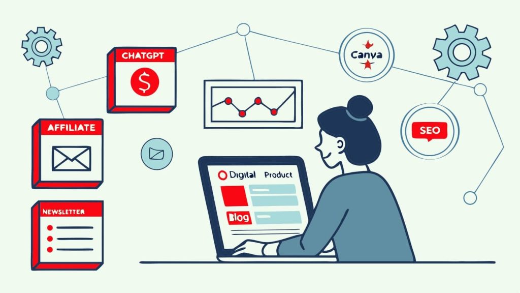 Content creator monetizing AI-generated articles, graphics, and videos through affiliate marketing, digital products, and automation tools.
