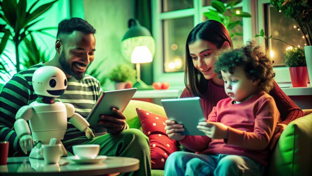 Person relaxing at home while automation tools handle work tasks remotely