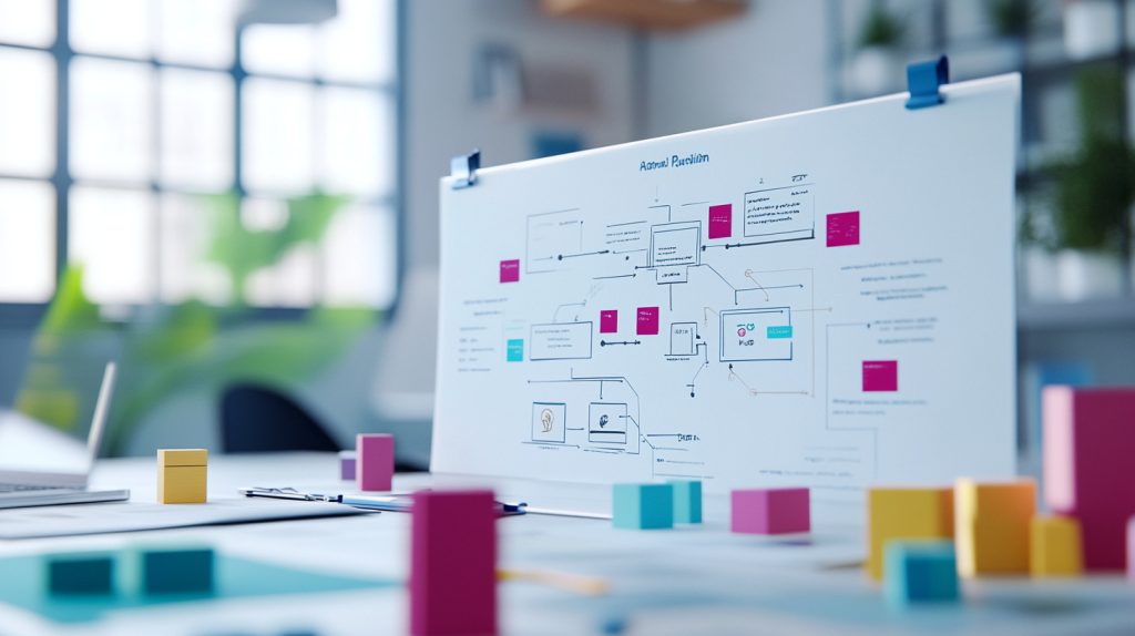 AI-generated adaptive planning chart displayed in a bright creative workspace
