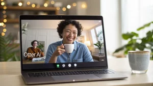 Otter.ai transcribing a virtual meeting in real-time.