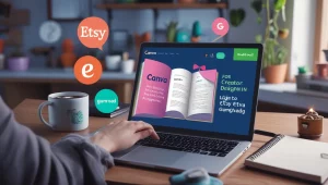 Creator designing an eBook using AI tools to sell on Etsy