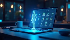 AI assistant floating over a digital Notion template