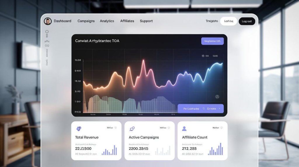 AI-powered dashboard for affiliate marketing automation with futuristic digital interface