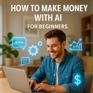 Young man selling digital products online using AI tools from home
