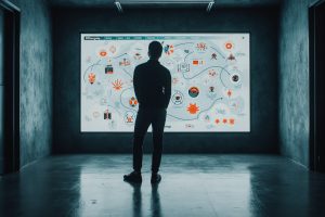 Person viewing a large digital 5-year life plan with milestones.