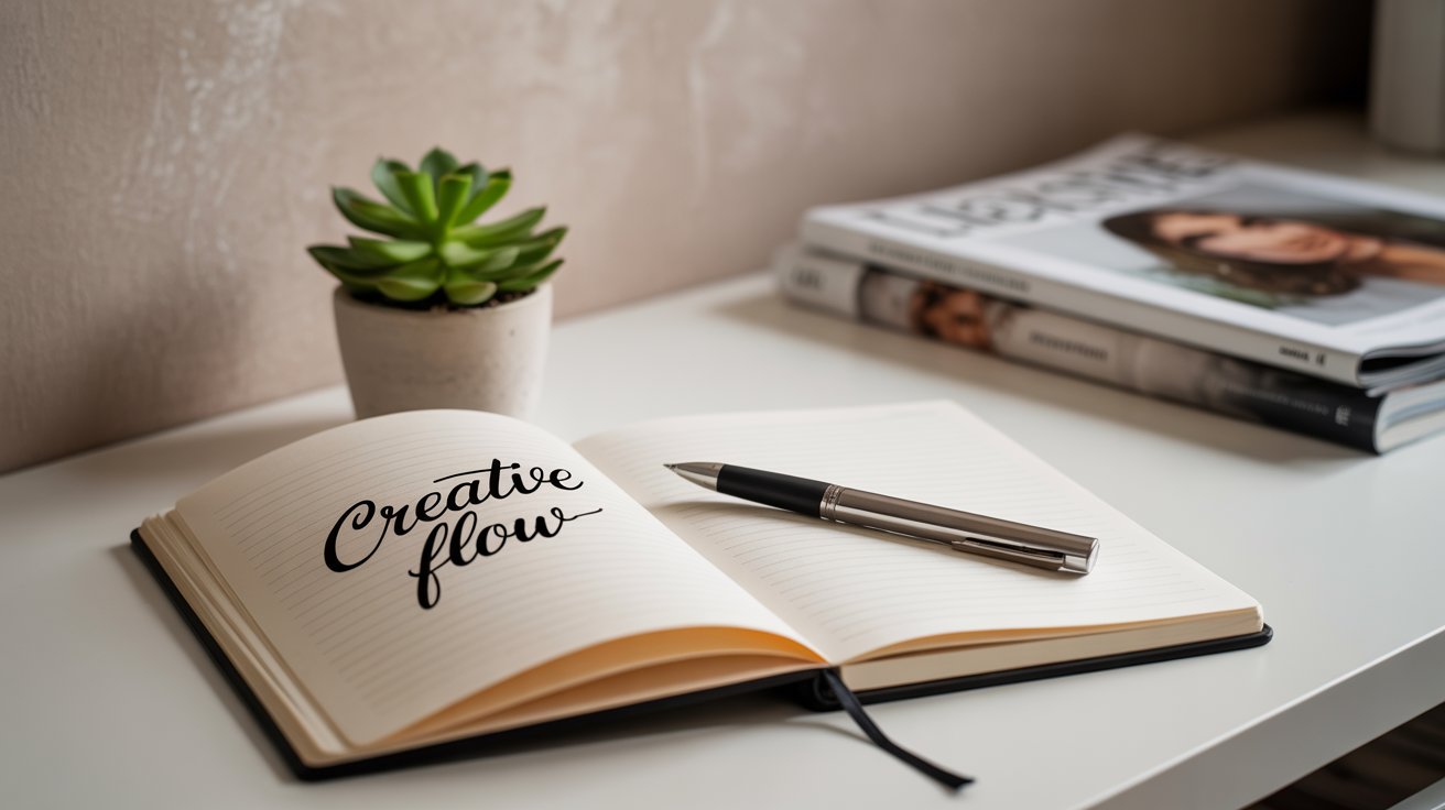 Peaceful minimalist workspace in soft morning light without coffee cup