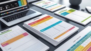 A digital workspace showing different Notion habit tracker layouts.