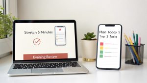 Todoist on laptop and phone showing daily and weekly habit tasks.