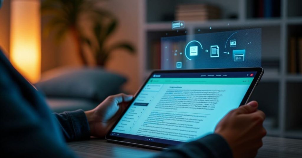A lifelong learner uses Readwise Reader's AI to highlight key insights, generate smart notes, and review flashcards in a modern digital reading setup