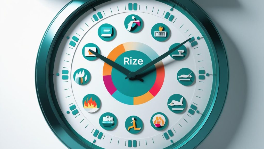 Clock transforming into Rize heat-map for tracking daily habits