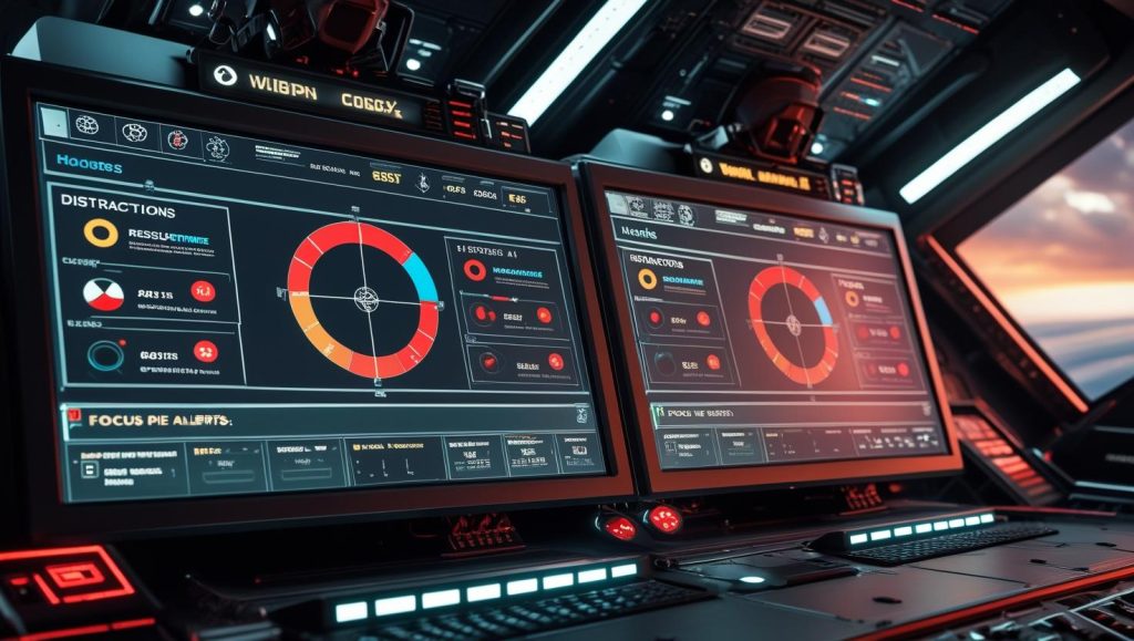 RescueTime analytics HUD highlighting focus and distraction data on screens