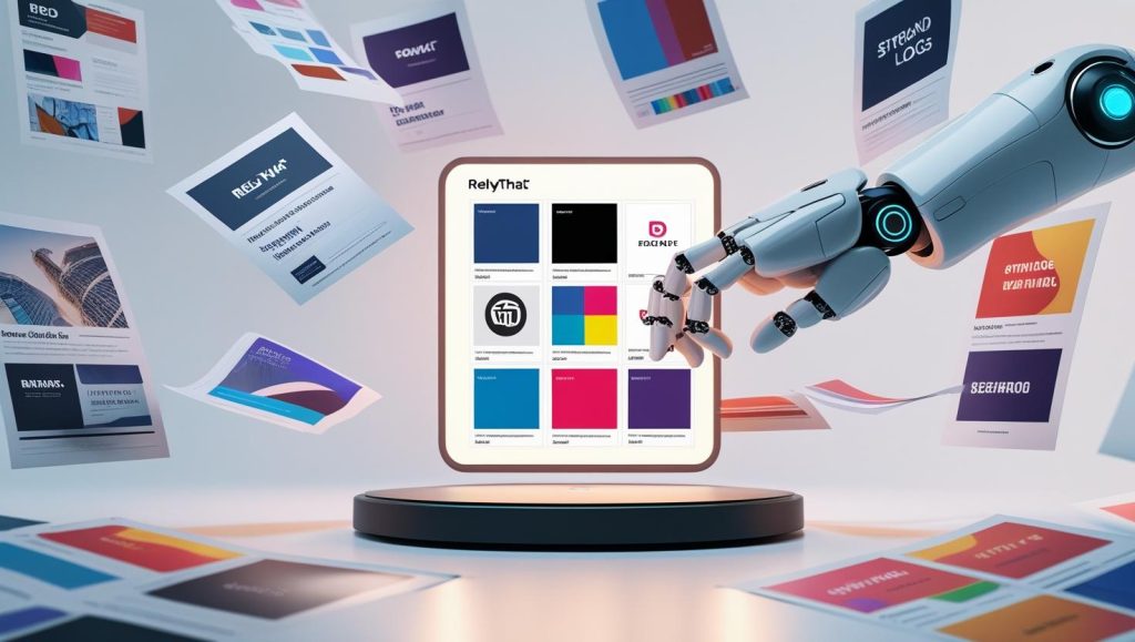 RelayThat AI hand applying consistent brand colors and logos across designs