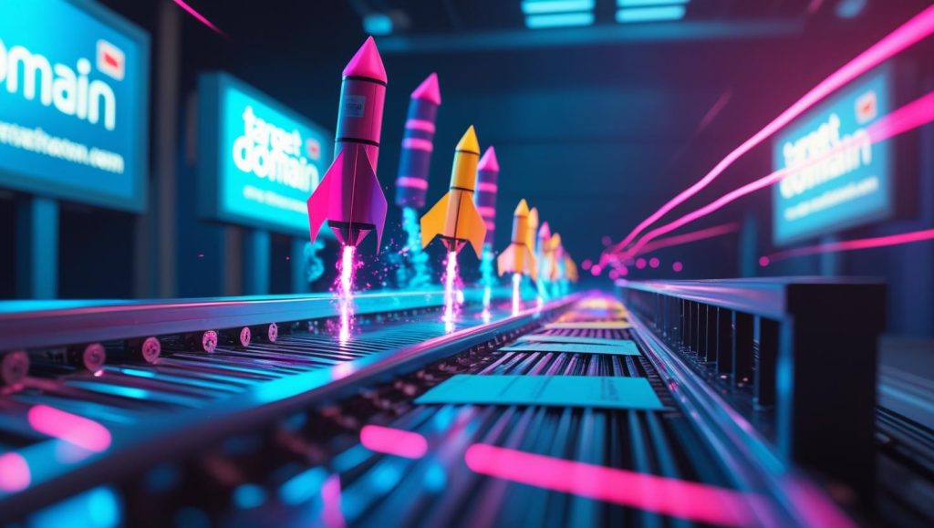 Postaga conveyor firing envelope “rockets” at backlink target domains