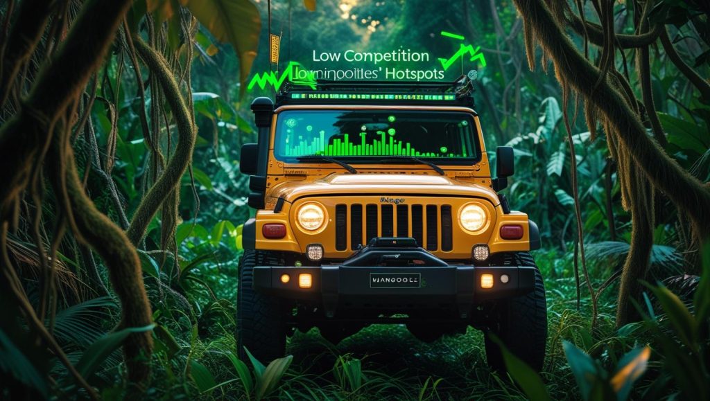 KWFinder jeep tracking low‑competition keywords in a digital jungle