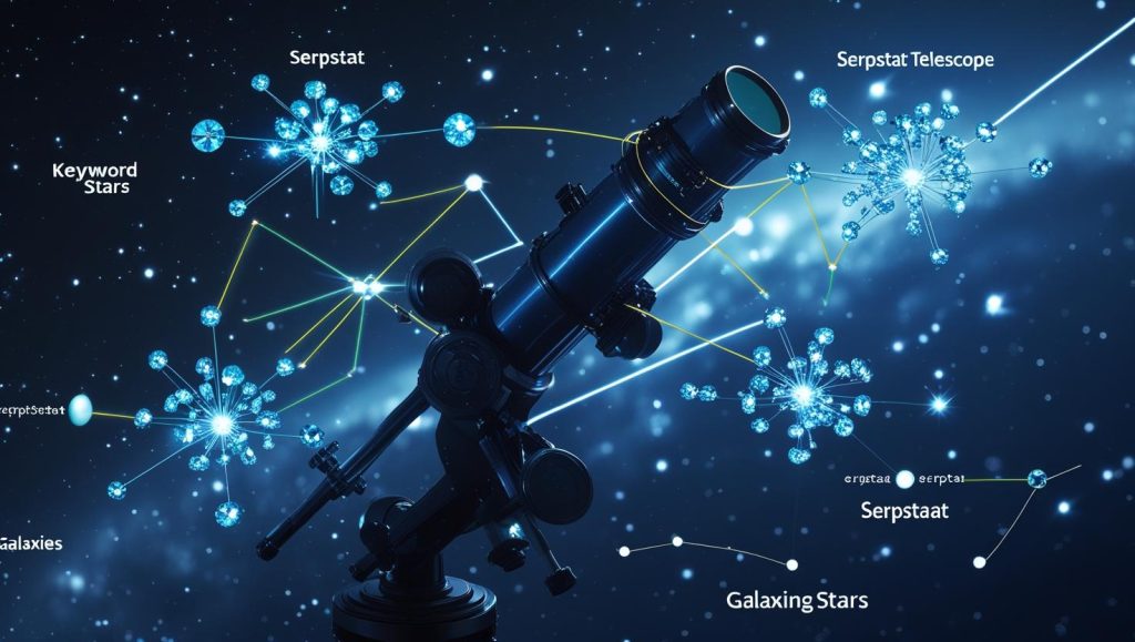 Serpstat telescope connecting keyword stars into bright SEO constellations
